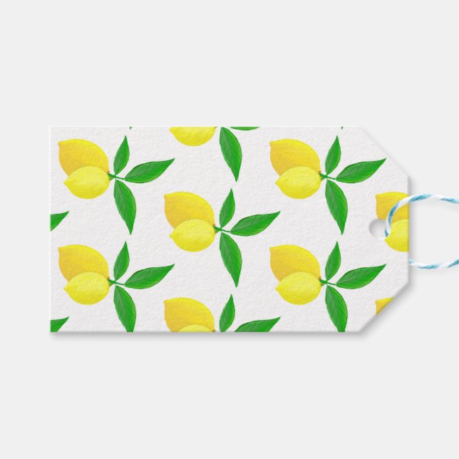Étiquettes-cadeau Yellow Lemons Green Leaves White Background (Devant (Horizontal))