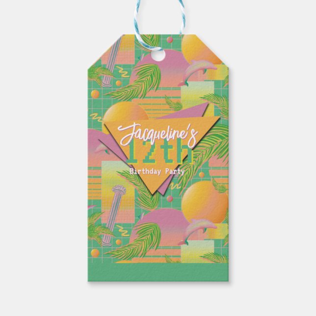 Étiquettes-cadeau Yellow Summer Vaporwave Sunset Birthday (Devant)
