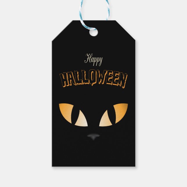 Étiquettes-cadeau Yeux de chat fantaisie - Halloween (Devant)