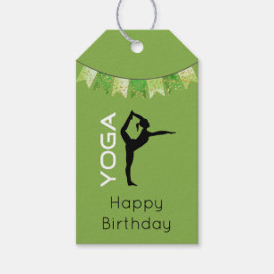 Étiquettes-cadeau Yoga Pose Silhouette sur Green Arrière - plan Anni