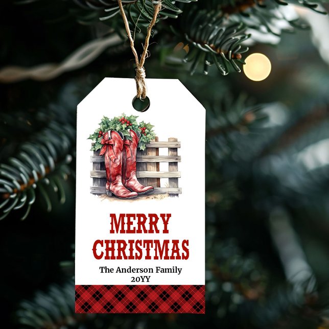 Étiquettes-cadeau Yuletide Yeehaw cowboy Christmas gift tag design (Yuletide Yeehaw cowboy Christmas gift tag design)