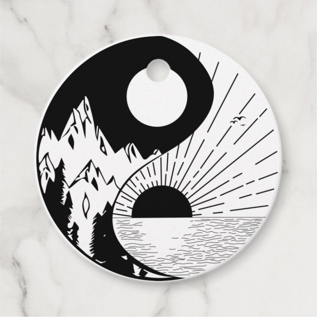 Étiquettes Cadeau Zen Yin Yang noir blanc (Devant)