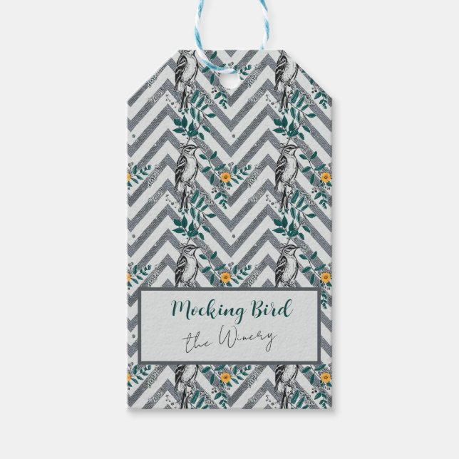 Étiquettes-cadeau Zigzag Bird % Motif de fleurs (Devant)