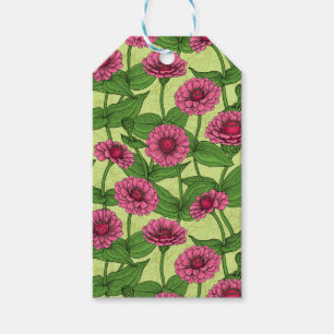 Étiquettes-cadeau Zinnias rose sur vert clair