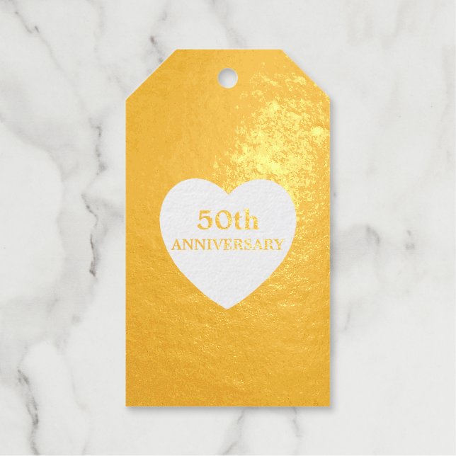 Étiquettes Cadeaux 50e anniversaire Heart Gold (Recto)
