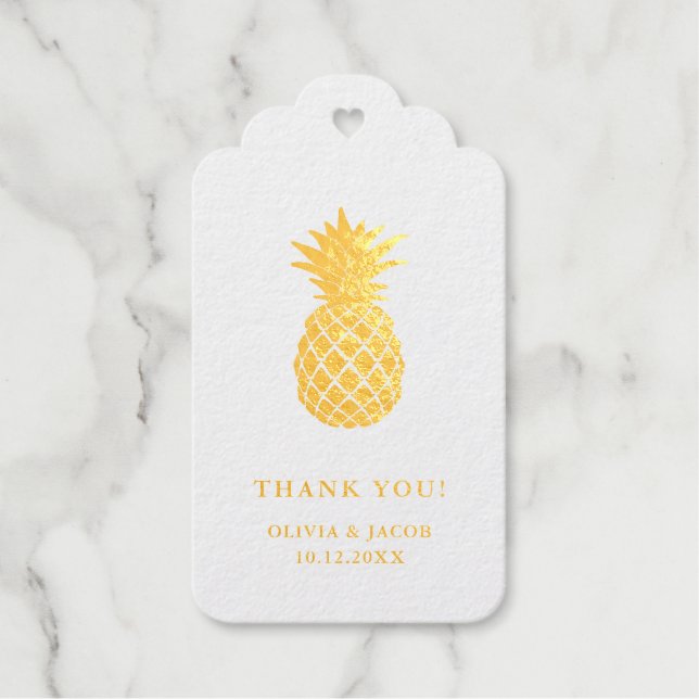Étiquettes Cadeaux Ananas en or élégant | MERCI (Recto)