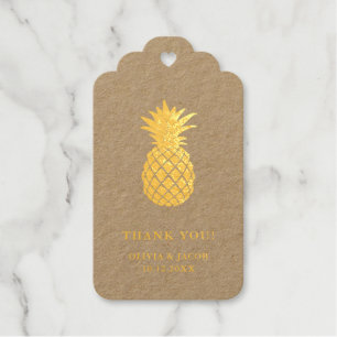 Étiquettes Cadeaux Ananas en or élégant   MERCI