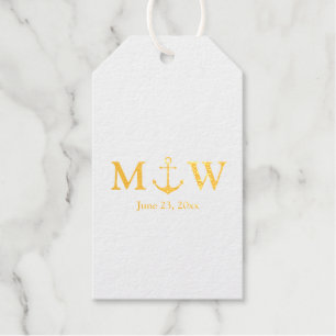 Étiquettes Cadeaux Ancrage nautique mariage monogramme or ou argent