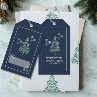 Étiquettes Cadeaux Arbre Persistant Bleu Marine – 