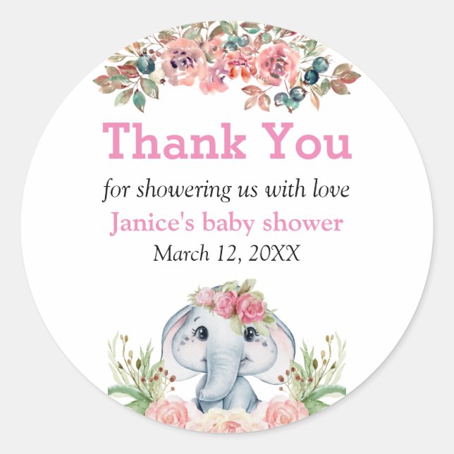 Étiquettes cadeaux Baby shower Elephant (Devant)