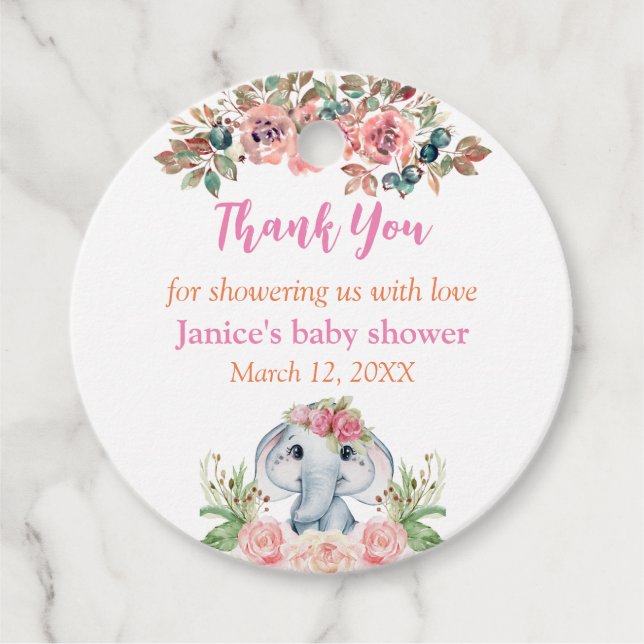 Étiquettes cadeaux Baby shower Elephant (Devant)