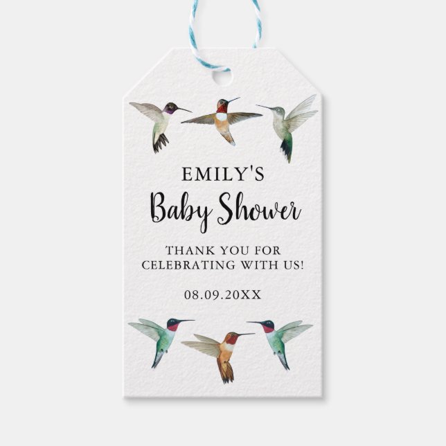 Étiquettes cadeaux Baby shower Hummingbirds (Devant)