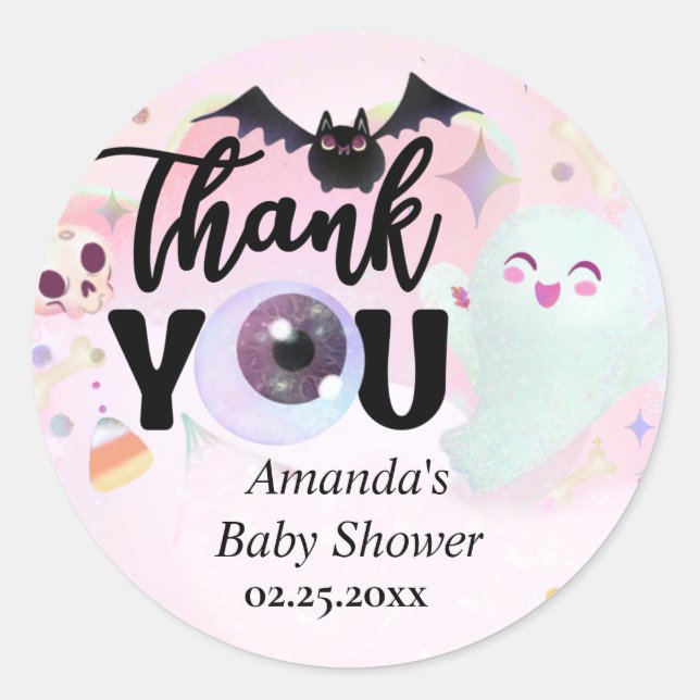 Étiquettes cadeaux Baby shower Merci éffrayant (Devant)