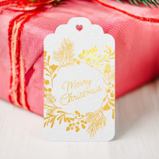Étiquettes Cadeaux Balise cadeau de Noël Gold Foil Wreath