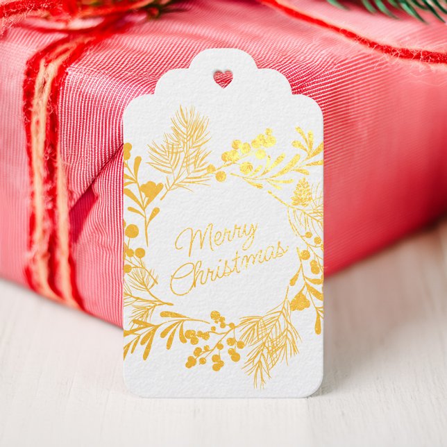 Étiquettes Cadeaux Balise cadeau de Noël Gold Foil Wreath (Créateur téléchargé)