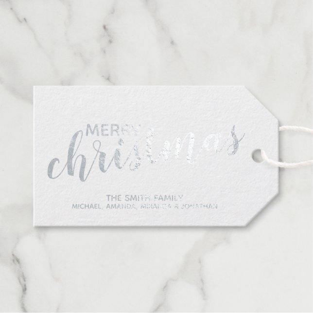 Étiquettes Cadeaux Balises cadeaux 'Joyeux Noël' Festive Argent Foil (Recto (horizontal))