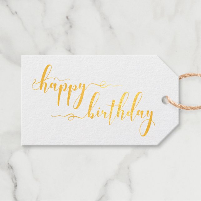Étiquettes Cadeaux Beau Joyeux Anniversaire Script Police Gold (Recto (horizontal))