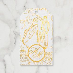 Étiquettes Cadeaux Bleu Dusty classique main dessinée Mariage croquis