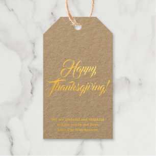 Étiquettes Cadeaux Bon thanksgiving or kraft texte personnalisé éléga