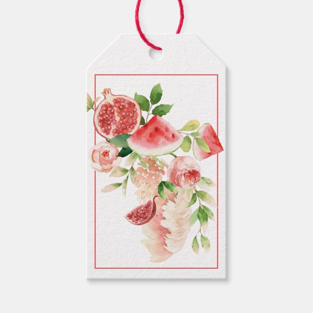 Étiquettes cadeaux Bouquet de couleur rose et vert (Devant)
