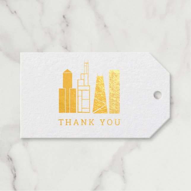 Étiquettes Cadeaux Carte de remerciements Skyline de Chicago (Recto (horizontal))