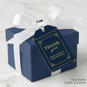 Étiquettes Cadeaux Chic Navy Or 80e Anniversaire M