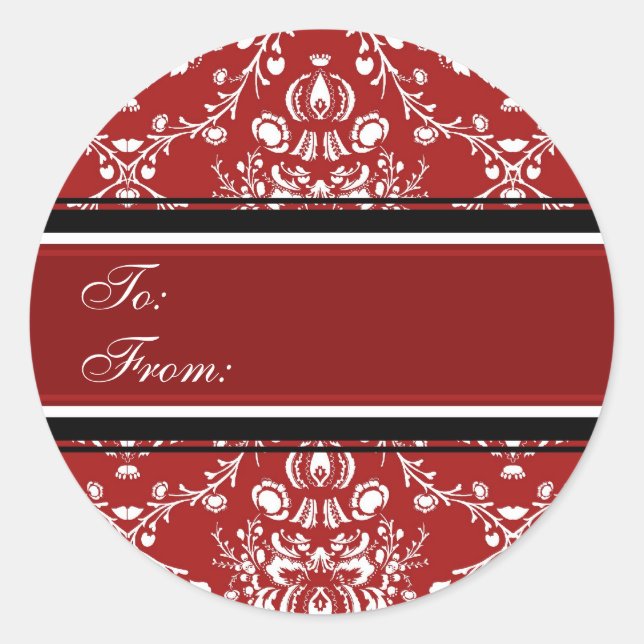 Étiquettes cadeaux Christmas Red Damask (Devant)