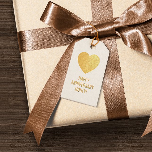 Étiquettes Cadeaux COEUR EN FEUILLE MÉTALLISÉE « CUSTOM Elegant Joyeu (Créateur téléchargé)