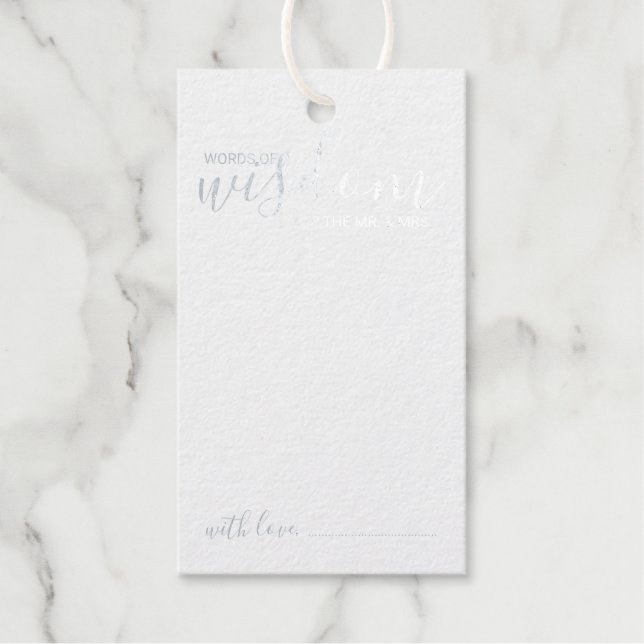 Étiquettes Cadeaux Conseil et souhaits Mariage de script moderne Silv (Recto)