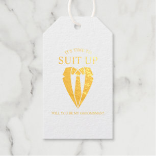 Étiquettes Cadeaux Costume Mariage d'or et Cravate Groomsman Proposit