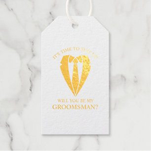Étiquettes Cadeaux Costume Mariage d'or et Cravate Groomsman Proposit