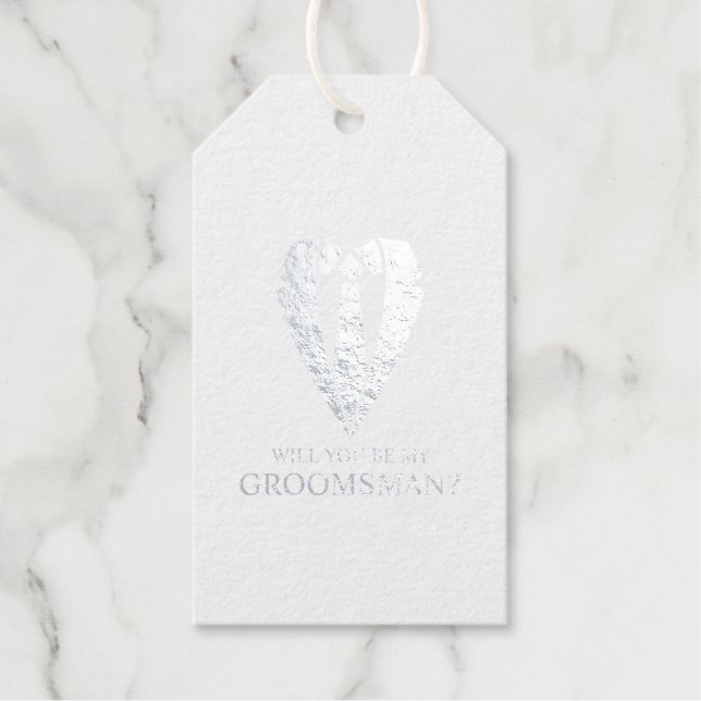 Étiquettes Cadeaux Costume Mariage en argent et Cravate Groomsman Pro (Recto)