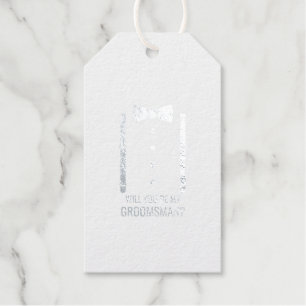 Étiquettes Cadeaux Cravate Argent Bow sur la proposition de Groomsman