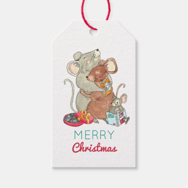 Étiquettes cadeaux de famille de souris de Noël (Devant)