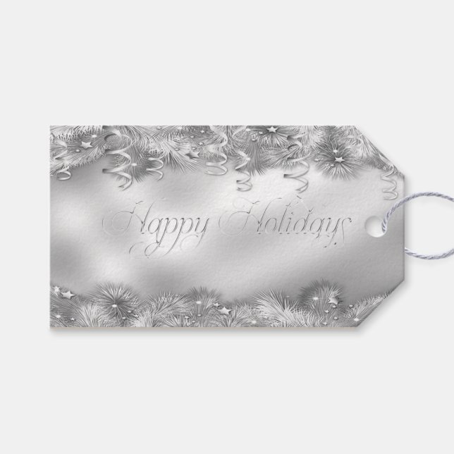 Étiquettes cadeaux de look à huile d'argent (Devant (Horizontal))