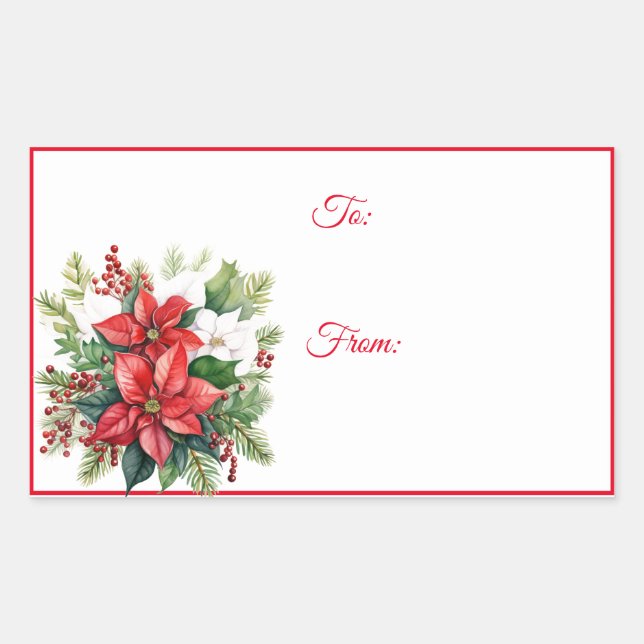 Étiquettes cadeaux de Noël de Noël de Poinsettia (Devant)