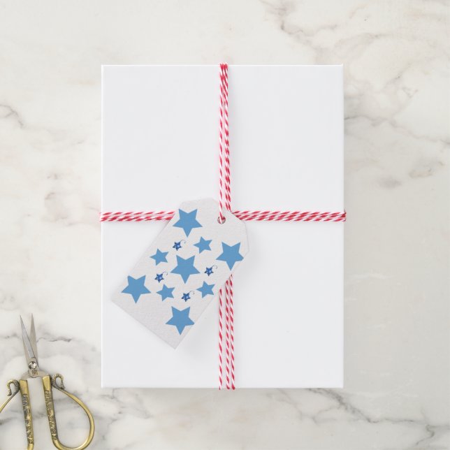 Étiquettes cadeaux de Noël Étoiles bleues (Avec de la ficelle)