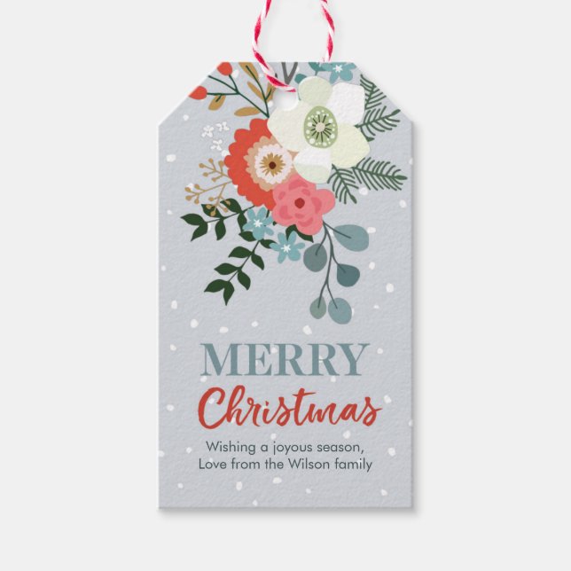 étiquettes cadeaux de Noël floral personnalisé (Devant)