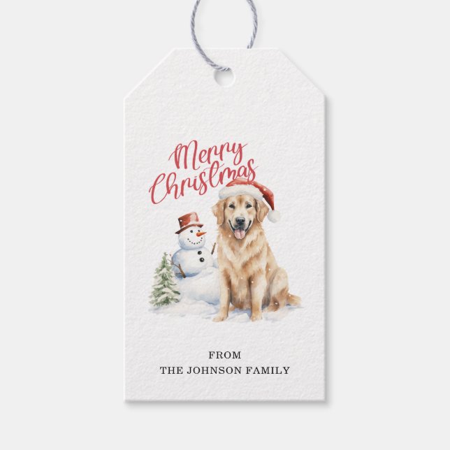 Étiquettes cadeaux de Noël Golden Retriever (Devant)