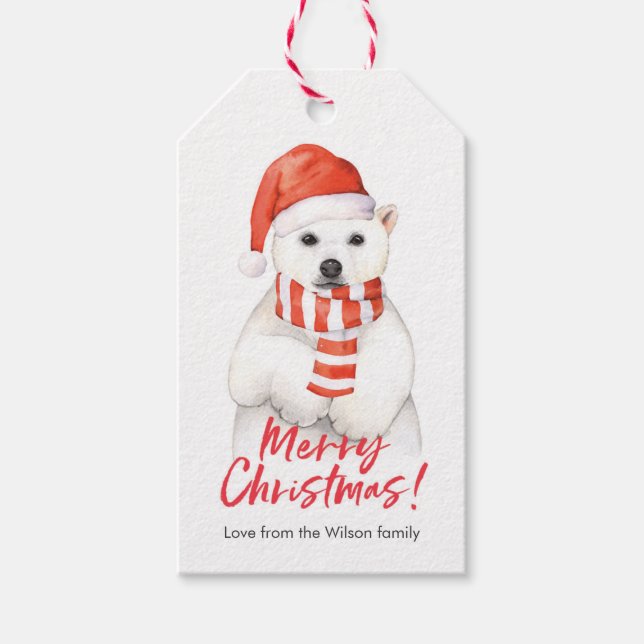 étiquettes cadeaux de Noël joli ours polaire (Devant)