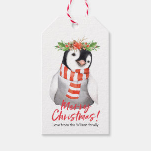 Étiquettes cadeaux de Noël manchot mignon