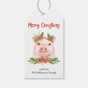 Étiquettes cadeaux de Noël Pig Holiday