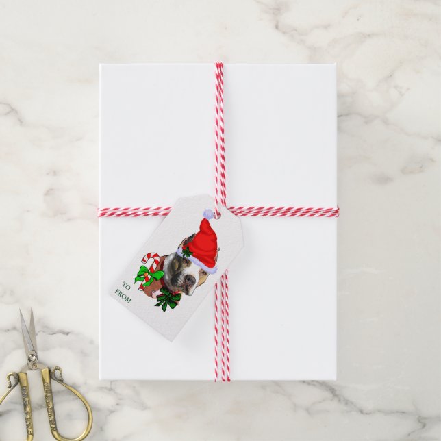Étiquettes cadeaux de Noël Pit Bull (Avec de la ficelle)