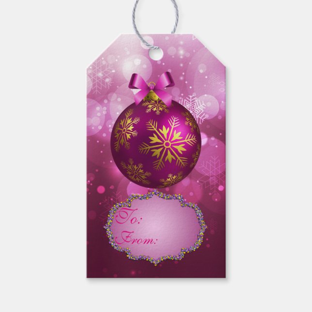 Étiquettes cadeaux de Noël rose et or (Devant)