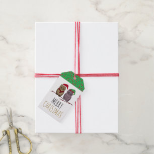 Étiquettes cadeaux de père Noël Owl et Elf Owl