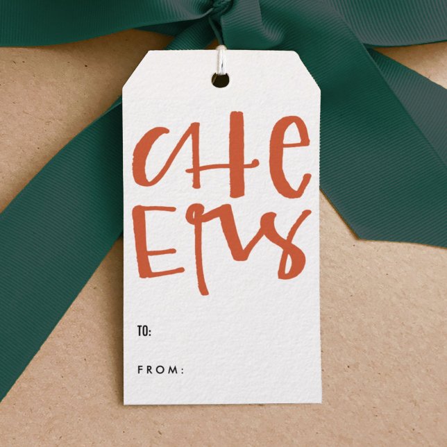 Étiquettes cadeaux de vacances (Hand lettered "cheers" holiday Christmas gift tag.)