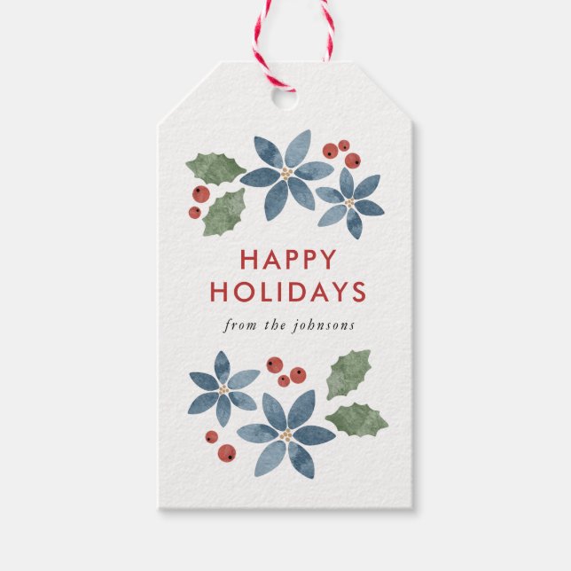 Étiquettes cadeaux de vacances Floral (Devant)