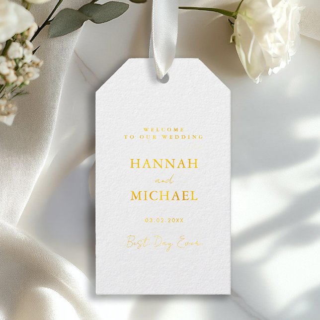 Étiquettes Cadeaux Élégant, blanc, Mariage minimal (Elegant, White, Minimal Wedding Foil Gift Tags)
