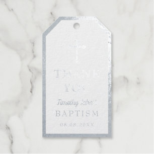 Étiquettes Cadeaux Élégante croix d'argent Baptême photo