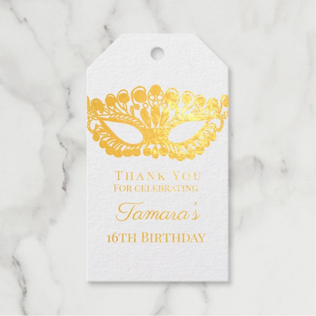 Étiquettes Cadeaux Elégante Masquerade Seizième anniversaire (Recto)